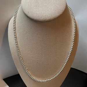 20” Shiny Sterling Silver Navajo Pearl Beaded Necklace 4mm